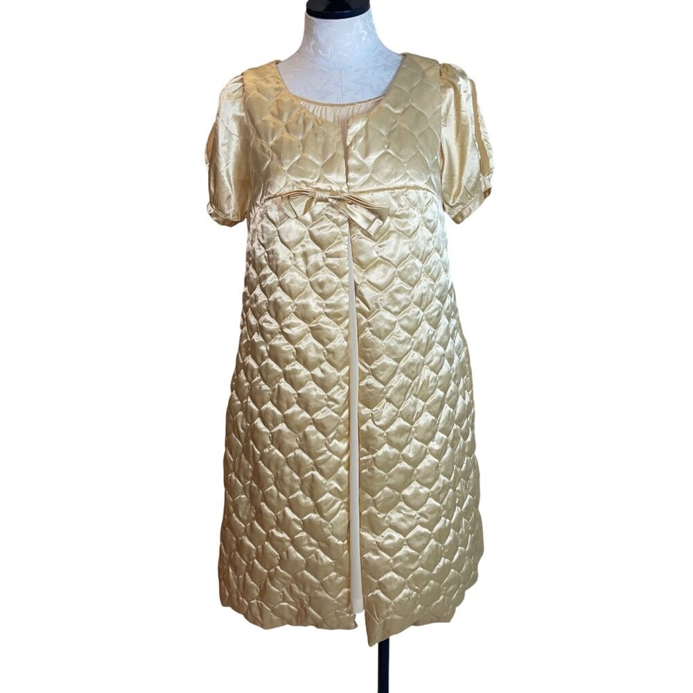 Seamprufe Vintage 1950s Womens Nightgown Robe Set Size Small Gold Satin